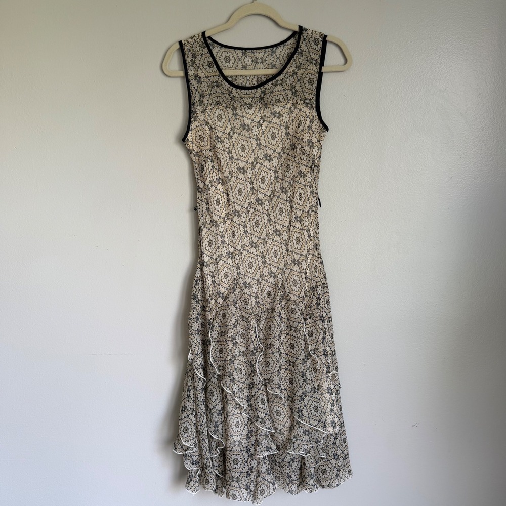 C&B Established 1962 Geometric Print Ruffle Tiered Midi Dress Womens‎ Size 6